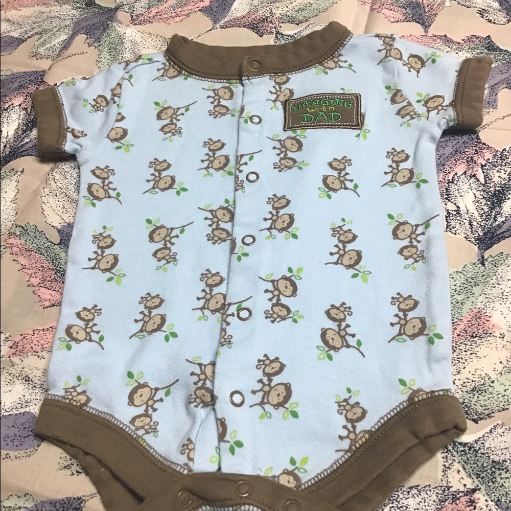 First Moments onesie 3M outfit Hang with dad blue monkeys 🐵 cute for bab